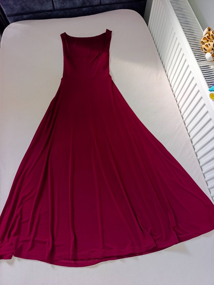 Bordo Uzun Elbise, Kolsuz, Modern Klasik - Görsel 2