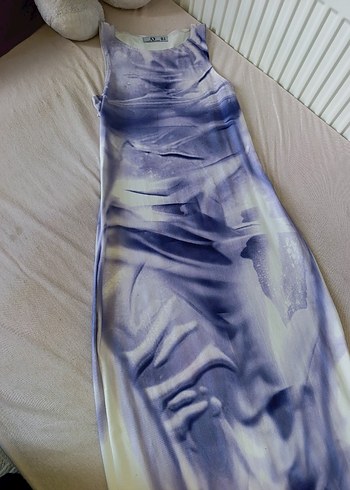 lila Batik Desenli Uzun Kadın Elbise - Görsel 3