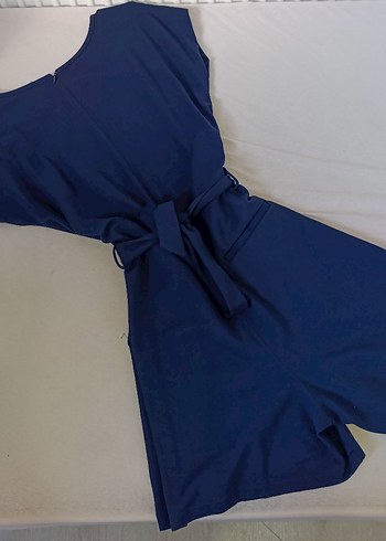 Kadın Kemerli Kısa Tulum - Mavi - Görsel 2