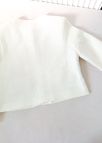 Düğmeli Beyaz Keten Kadın Ceket - Görsel 2