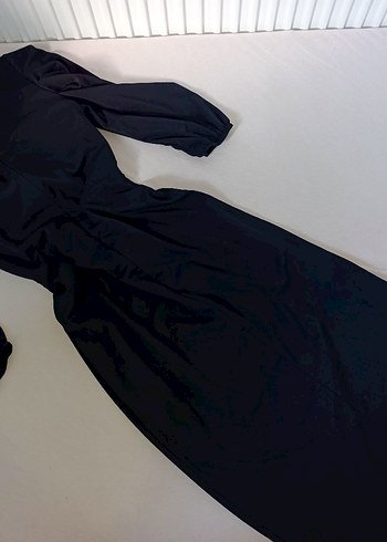 Uzun Siyah kare Yaka sıyah elbise - Görsel 2