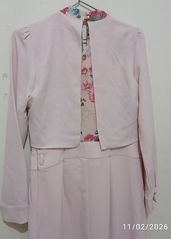 Pembe Uzun Kollu Fırfırlı Kadın Elbise - Görsel 2