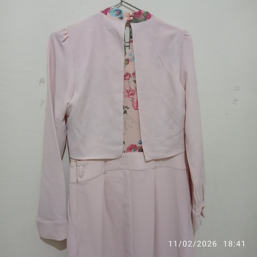 Pembe Uzun Kollu Fırfırlı Kadın Elbise - Görsel 2