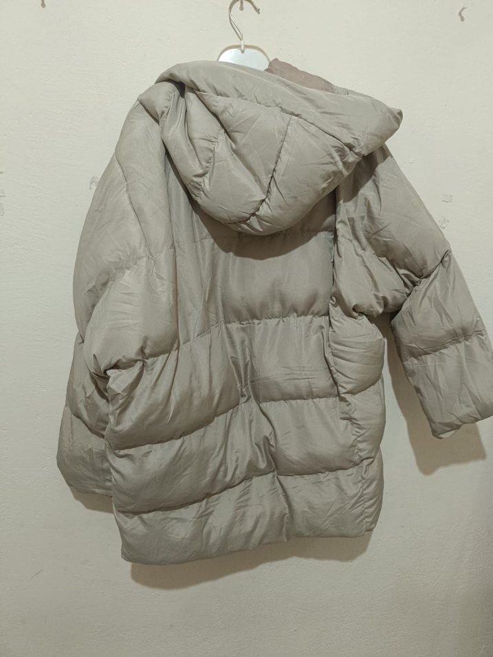 Düğmeli Bej Kadın Kışlık Midi Mont - Görsel 3