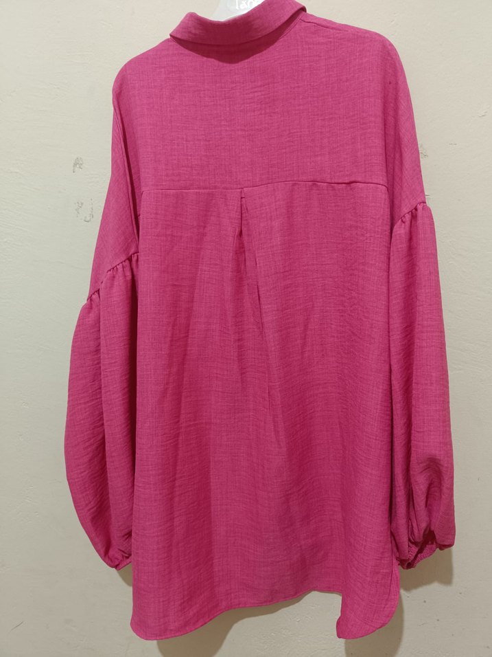 Nakışlı, Düğmeli, Uzun Kollu Pembe Kadın Gömlek - Görsel 3