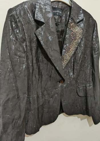 Düğmeli Kahverengi Yılan Derisi Desenli Deri Blazer - Görsel 2