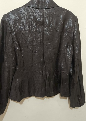 Düğmeli Kahverengi Yılan Derisi Desenli Deri Blazer - Görsel 3