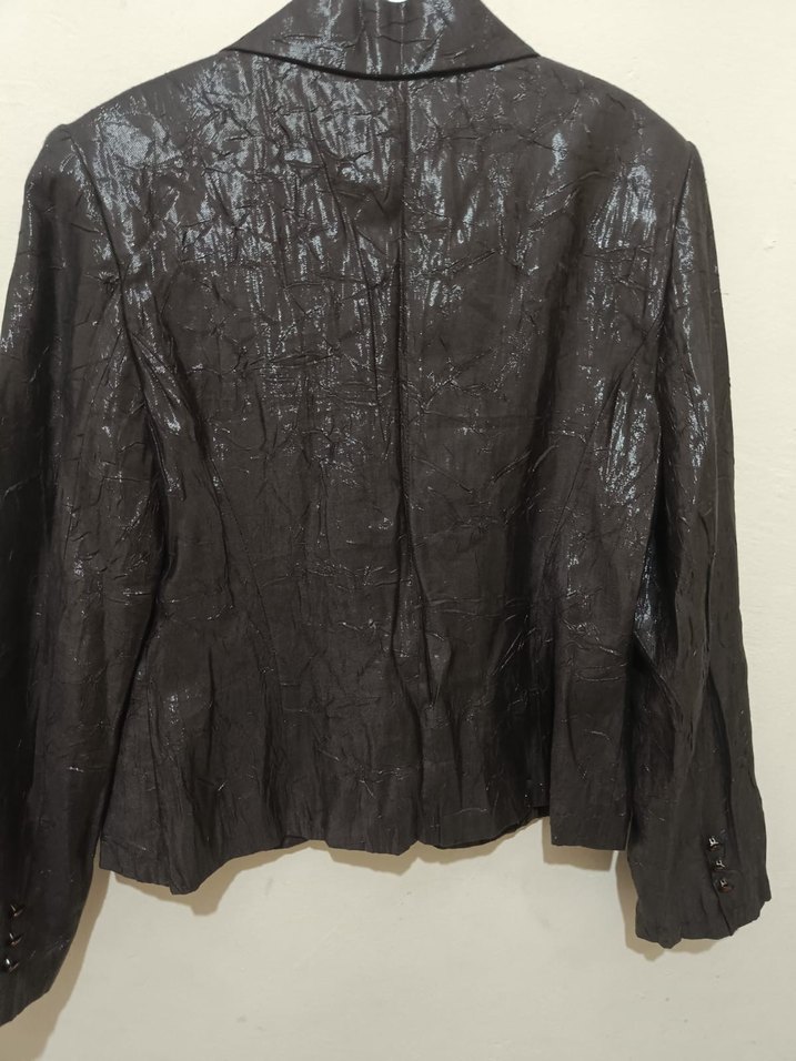 Düğmeli Kahverengi Yılan Derisi Desenli Deri Blazer - Görsel 3