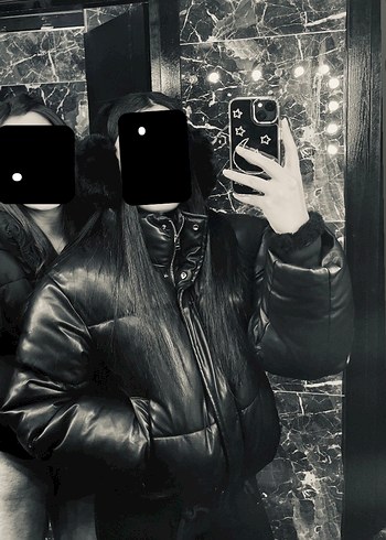 Siyah Deri Şişme Kadın Mont - Görsel 2