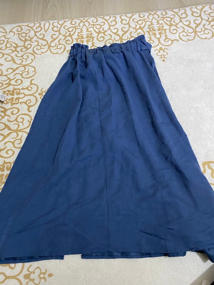 Düğmeli Mavi Uzun Bohem Etek - Görsel 2