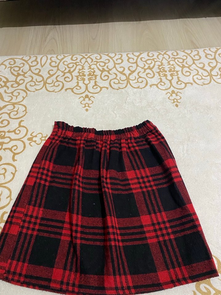 Kırmızı Kareli Midi Kadın Etek - Görsel 2