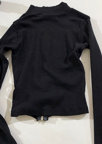 Fermuarlı Siyah Kadın Keten Ceket - Görsel 2