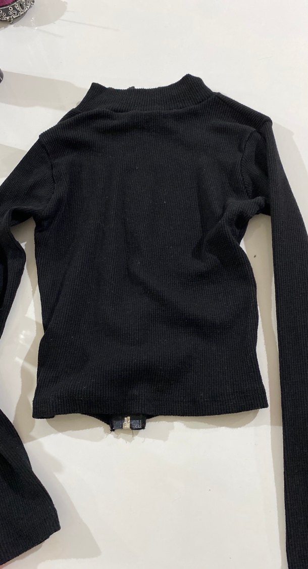 Fermuarlı Siyah Kadın Keten Ceket - Görsel 2