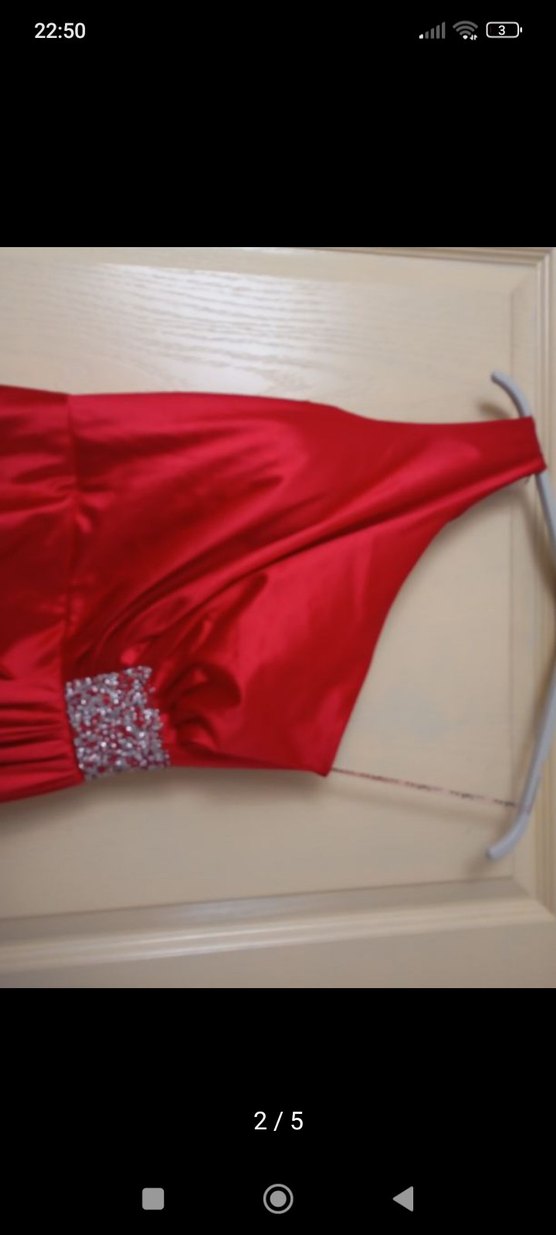 Kırmızı Drapeli Uzun Abiye Elbise - Görsel 2