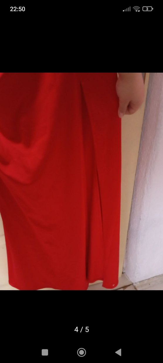 Kırmızı Drapeli Uzun Abiye Elbise - Görsel 4