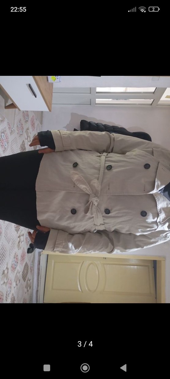 Bej Düğmeli Trençkot - Görsel 3