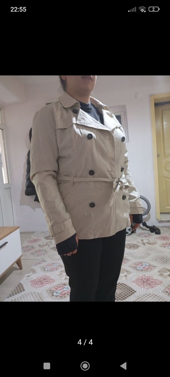 Bej Düğmeli Trençkot - Görsel 4