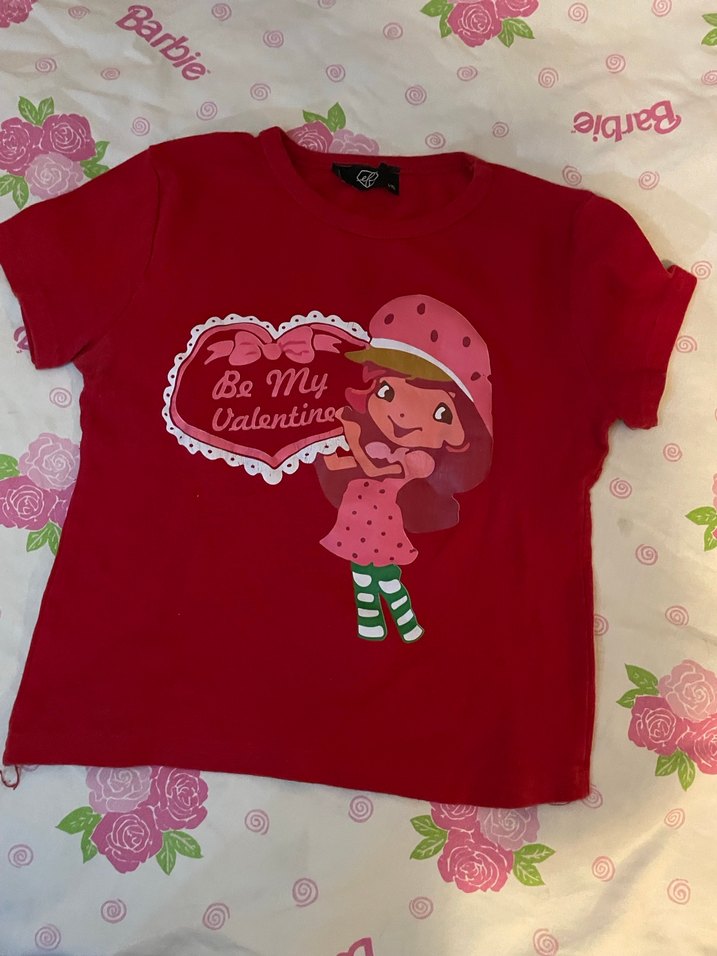 kırmızı çilek kız baskılı vintage crop - Görsel 2