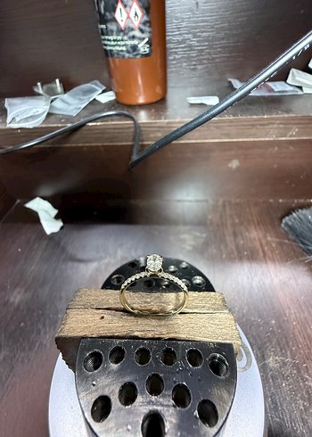 14K Altın Oval Tektaş Yüzük - Görsel 4