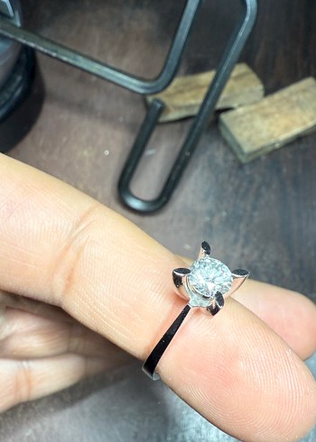 14K Altın Badem Tırnak Tek Taş Yüzük - Görsel 4