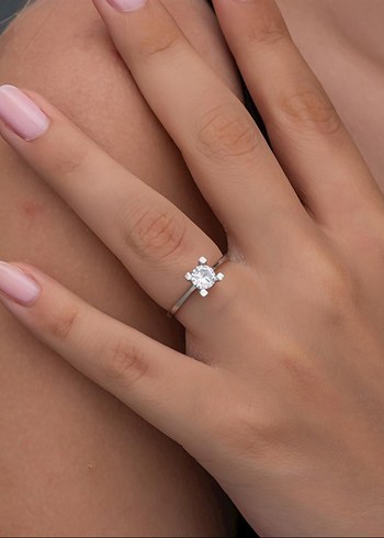 14K Altın Takoz Tırnak Tektaş  Yüzük - Görsel 3