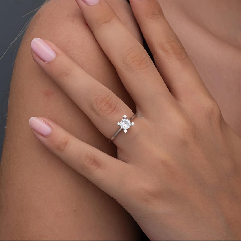 14K Altın Takoz Tırnak Tektaş  Yüzük - Görsel 3