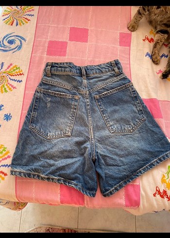 Mavi Rahat Kesim Mini Kot Şort - Görsel 3