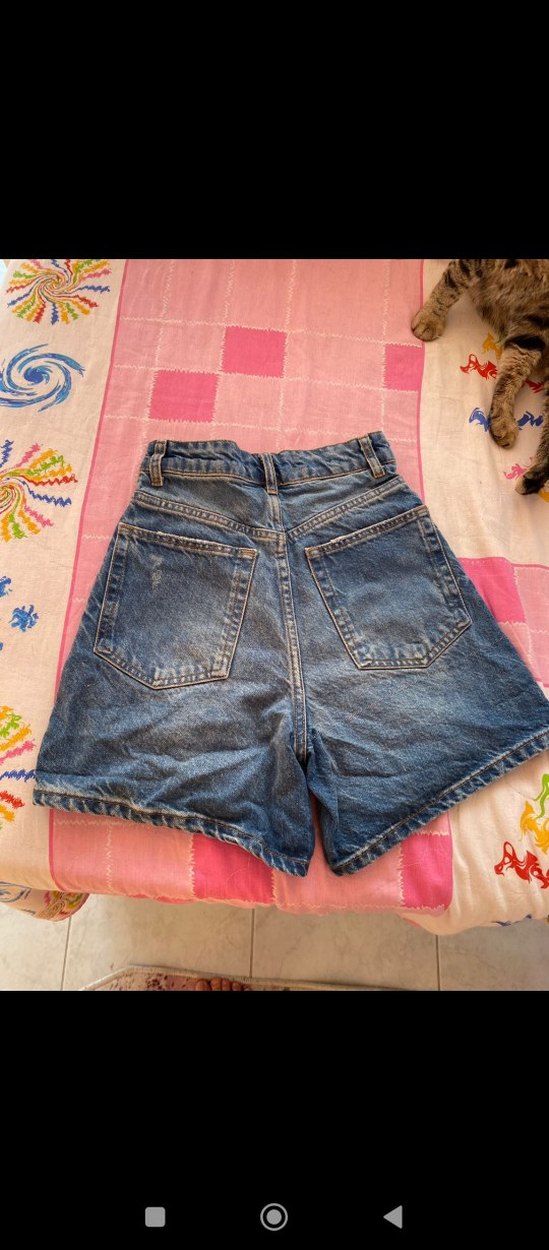 Mavi Rahat Kesim Mini Kot Şort - Görsel 3