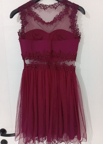 mürdüm Dantel İşlemeli Mini Abiye Elbise - Görsel 2