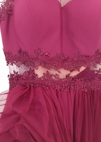 mürdüm Dantel İşlemeli Mini Abiye Elbise - Görsel 4