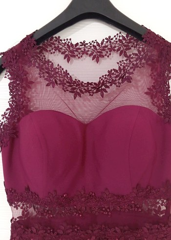 mürdüm Dantel İşlemeli Mini Abiye Elbise - Görsel 3