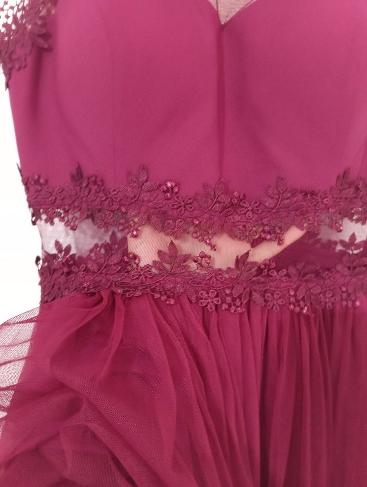 mürdüm Dantel İşlemeli Mini Abiye Elbise - Görsel 4