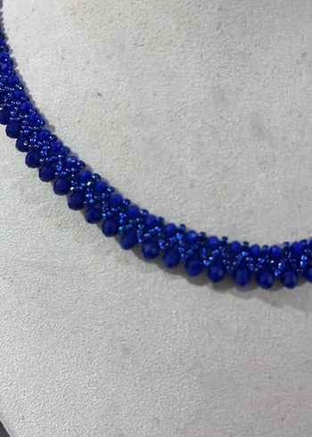 Sax Mavi Cam Kristal Boncuklu Kadın Kolye - Görsel 2