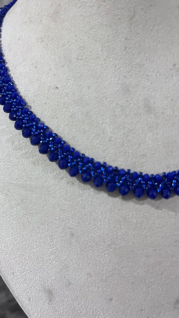 Sax Mavi Cam Kristal Boncuklu Kadın Kolye - Görsel 2