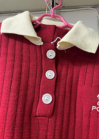 Kız Çocuk Kırmızı Polo Yün Kazak - Görsel 3