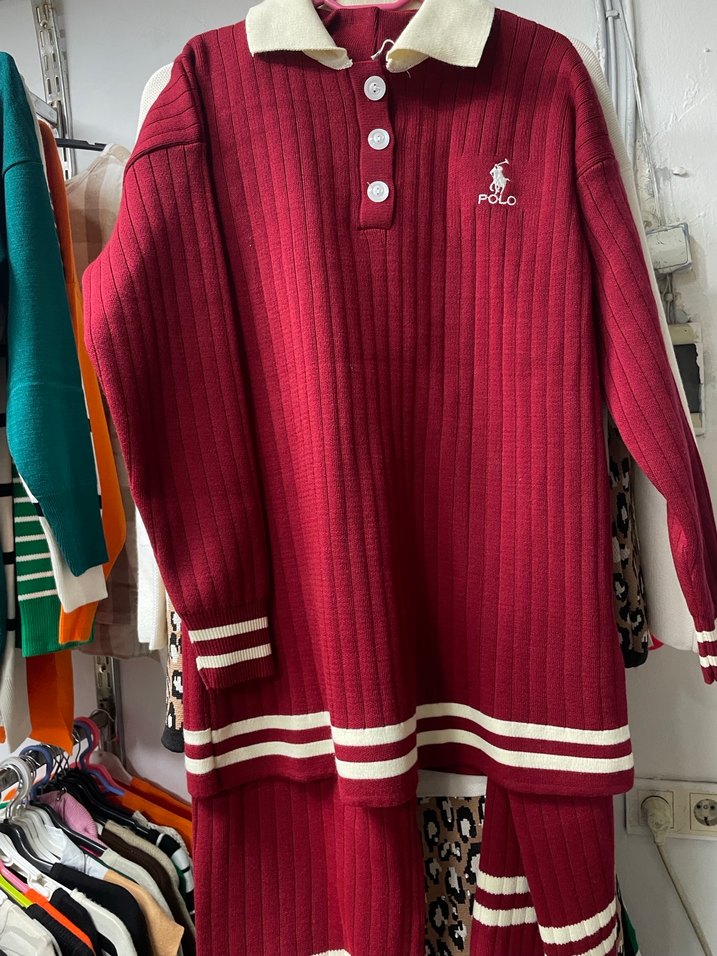 Kız Çocuk Kırmızı Polo Yün Kazak - Görsel 2