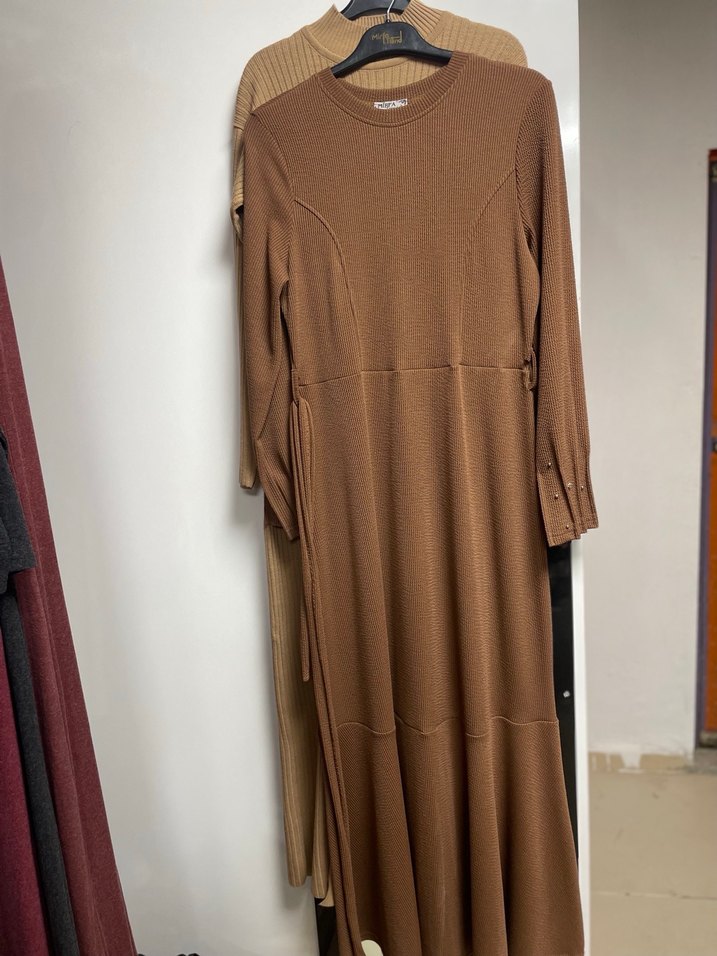 Kahverengi Triko Uzun Kollu Elbise - Görsel 2