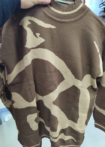 Kahverengi Kamuflaj Desenli Kadın Boğazlı Kazak - Görsel 2