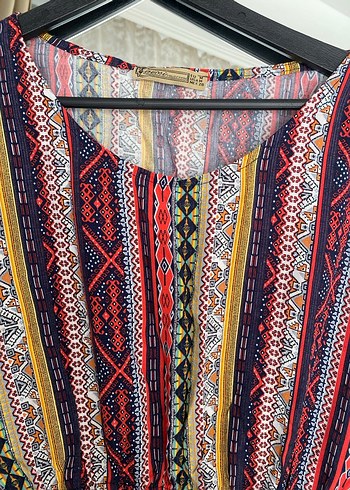 Renkli Piliseli Bohem Midi Elbise - Görsel 3