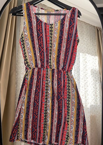 Renkli Piliseli Bohem Midi Elbise - Görsel 2