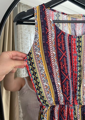 Renkli Piliseli Bohem Midi Elbise - Görsel 5