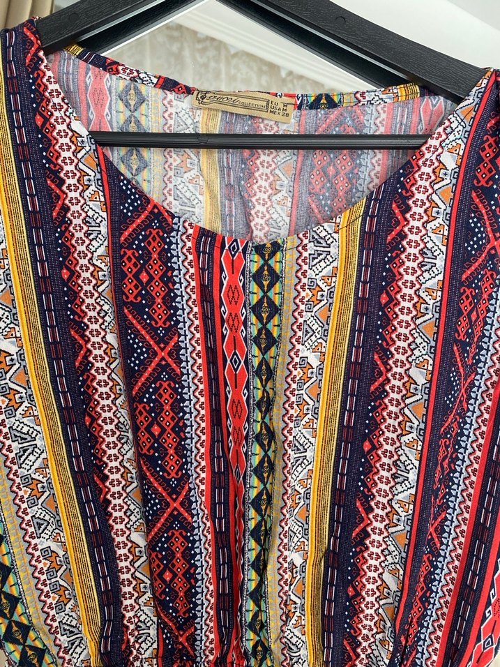 Renkli Piliseli Bohem Midi Elbise - Görsel 3