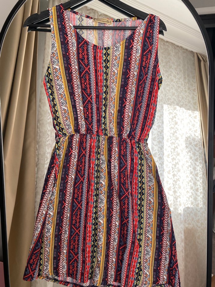 Renkli Piliseli Bohem Midi Elbise - Görsel 2