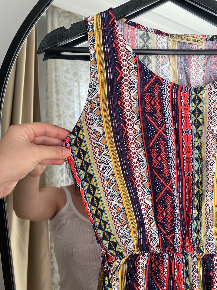 Renkli Piliseli Bohem Midi Elbise - Görsel 5