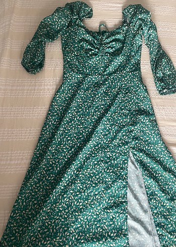 Yeşil V Yakalı Salaş Uzun Elbise - Görsel 2