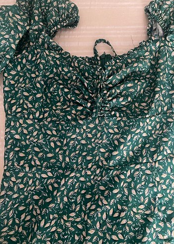 Yeşil V Yakalı Salaş Uzun Elbise - Görsel 3