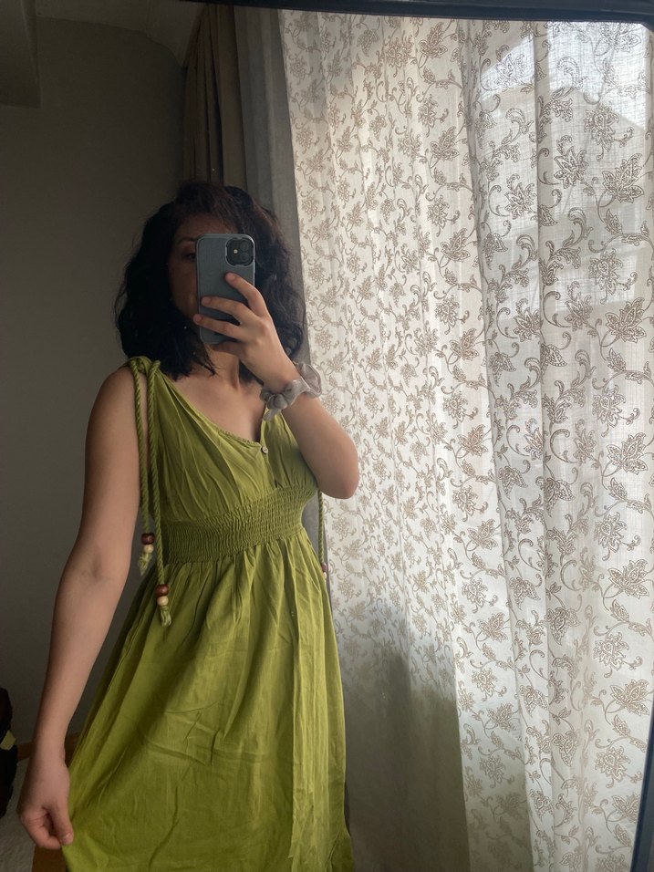 Kolsuz V Yaka Uzun Keten Bohem Elbise - Görsel 5