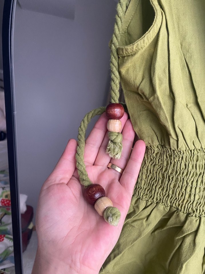 Kolsuz V Yaka Uzun Keten Bohem Elbise - Görsel 3