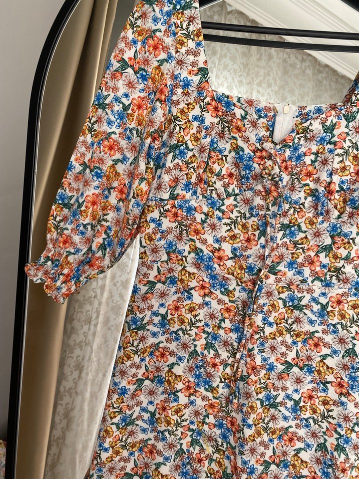 Çiçek Desenli Midi Bohem Elbise - Görsel 3
