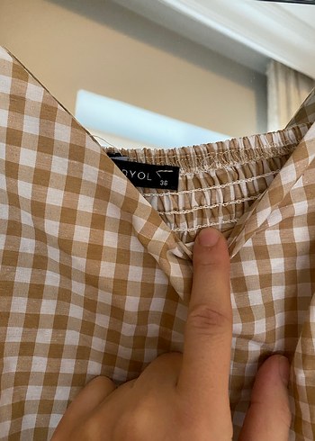 Bej Ekose Mini Günlük Elbise - Görsel 5